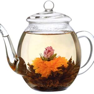 3 piece glass teapot with integrated glass sieve and lid